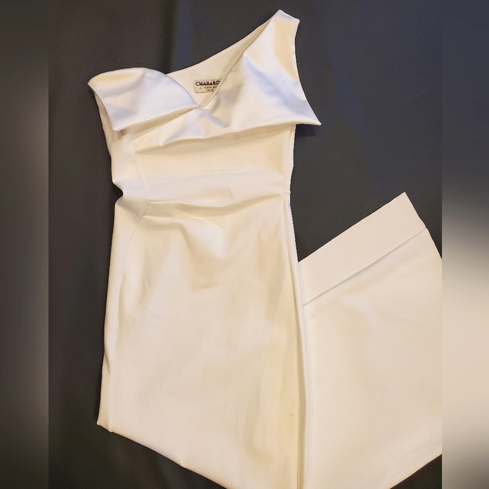 NWT$1,090 Chiara Boni Xenia White Asymmetric Column Gown Dress Sz 8 (44) - Picture 15 of 16